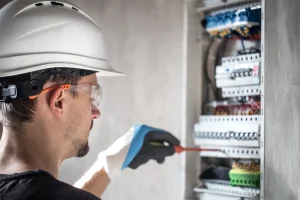 Engineer checking electrical system to maintain safety
